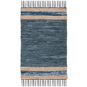 Vintage Leather Blue/Natural Doormat 2 ft. x 3 ft. Border Solid Color Area Rug