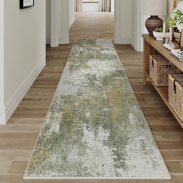 South Star Beige/Gray 2 ft. x 8 ft. Washable Modern Abstract Runner Rug