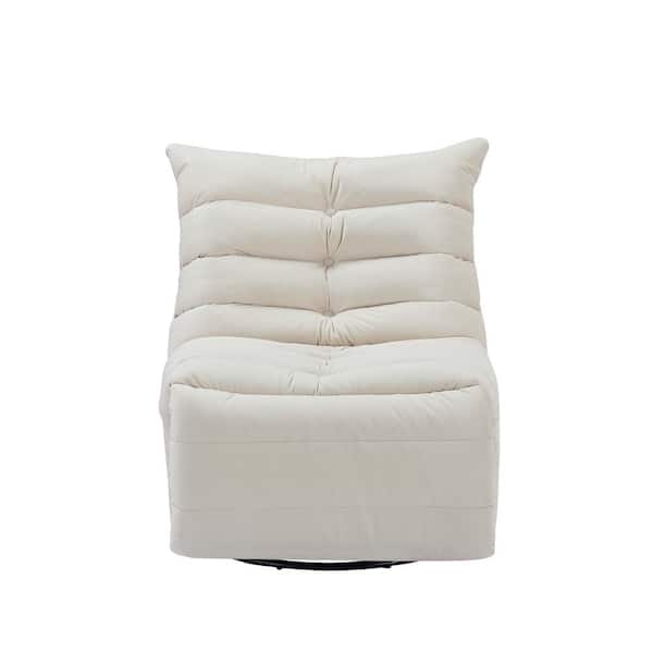Beige Velvet Recliner 360° Swivel with Adjustable Footrest and Side Pocket Recliner