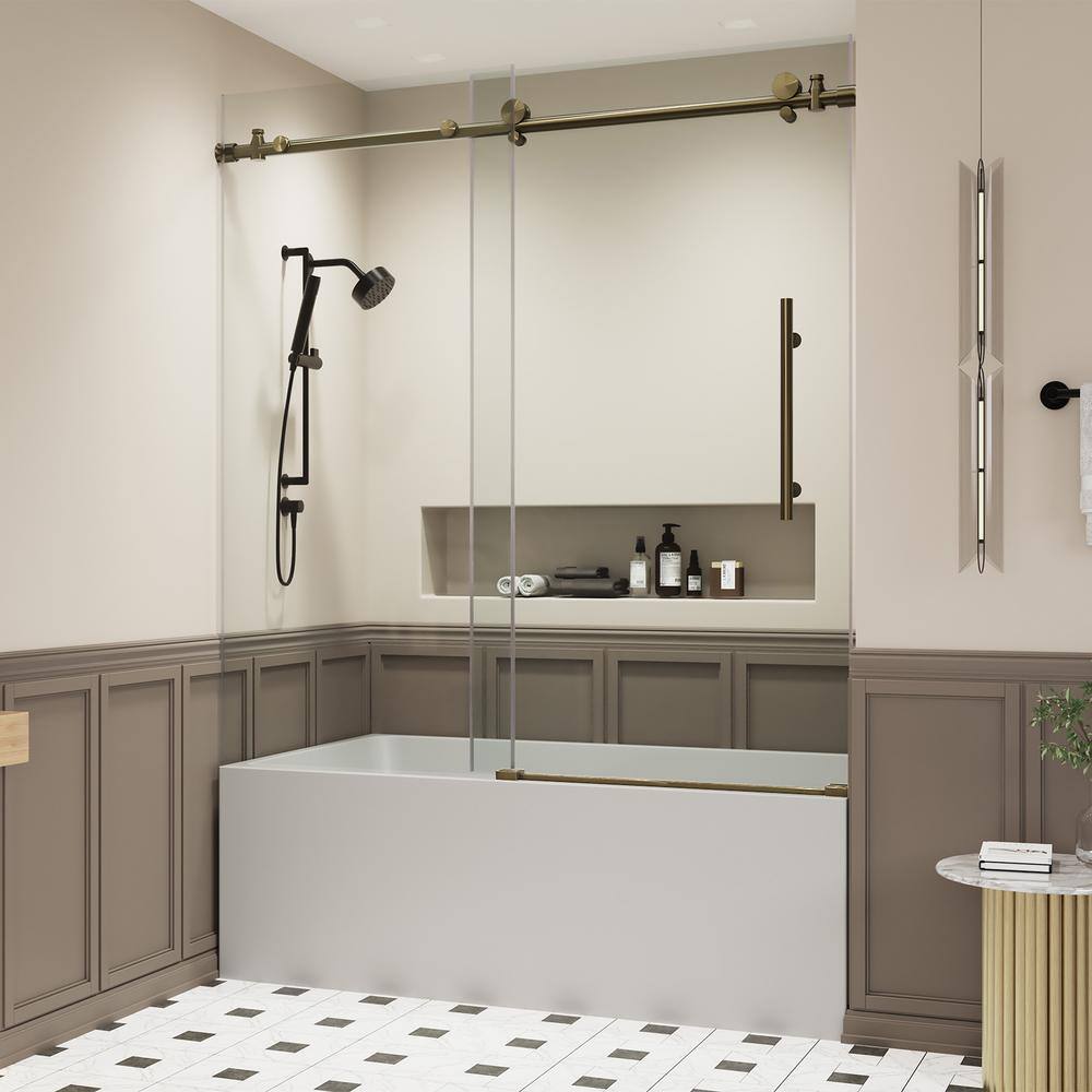 60" Gold Frameless Sliding Tub Door with Clear Tempered Glass