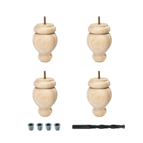 American Pro Decor 6 in. x 4 in. Stained Cherry Solid Hardwood Round Bun Foot (4-Pack)