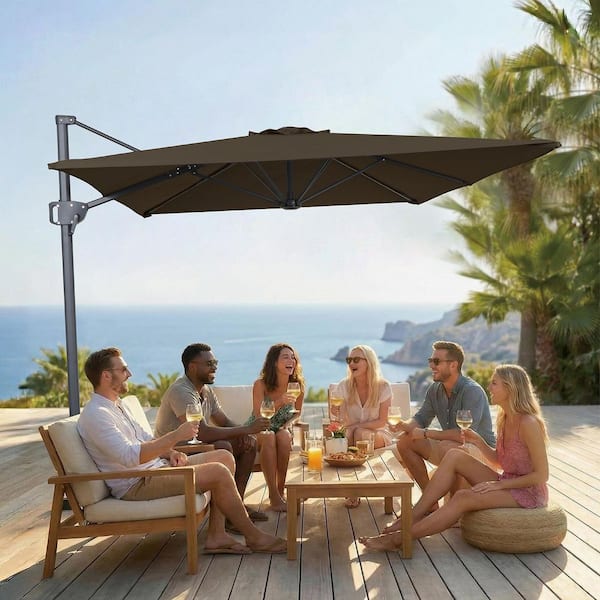 11' red patio umbrella 11x9 ft Aluminum Double Top LED Strip Cantilever Umbrella main image 1