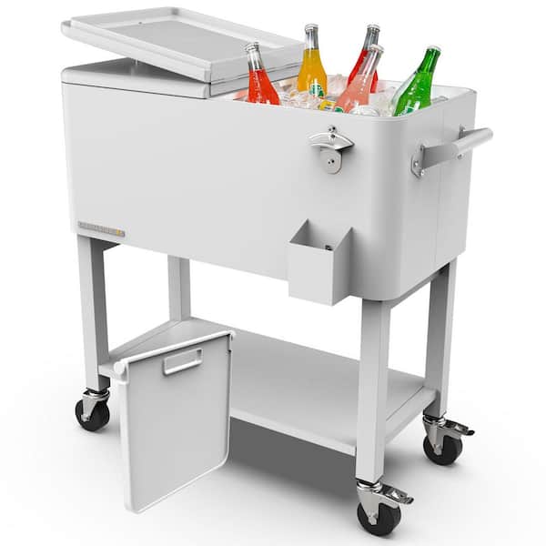 Party Cooler, 80 qt. Capacity, Removable Basin, Divider Cooler, Rolling Ice Chest for Entertainment, Matte White