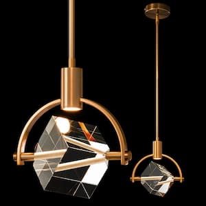 Home Lighting 6-Watt 1-Light Gold Semicircle Brushed Brass Finish Mini LED Crystal Pendant Light for Kitchen,