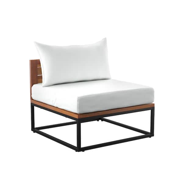 Southern Enterprises Taradale Wood Outdoor Lounge Chair with White Cushions