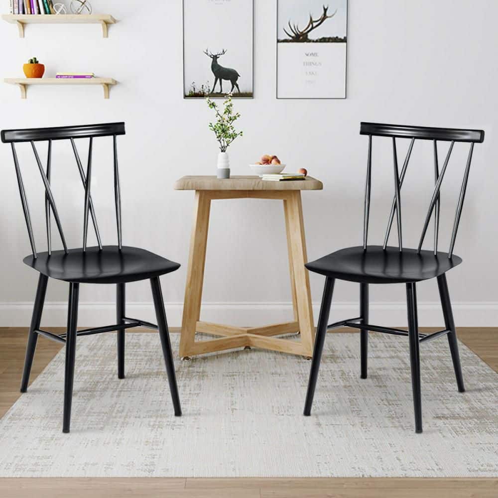 High Black Metal Cross Back Side Chair Set