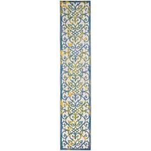 Charlie 2 X 10 ft. Ivory and Blue Moroccan Indoor/Outdoor Area Rug