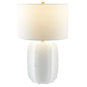 Turbida 24 in. Matte White and Brass Finish Table Lamp with Fabric Shade