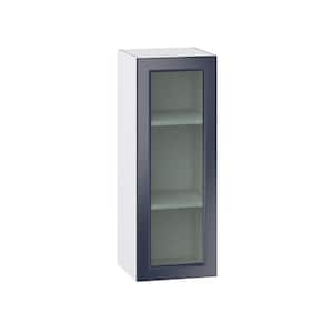 Devon Painted 15 in. W x 40 in. H x 14 in. D Blue Recessed Assembled Wall Kitchen Cabinet with Glass Door