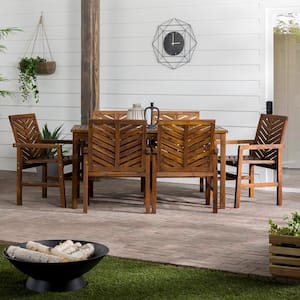 Chevron Dark Brown 7-Piece Wood Outdoor Patio Dining Set