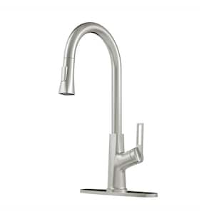 Single Handle Pull-Down Sprayer Kitchen Faucet with Advanced Spray, Pull Out Spray Wand, Deckplate in Brushed Nickel