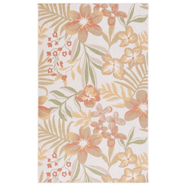 Courtyard Beige/Rust 4 ft. x 6 ft. Botanical Leaves Indoor/Outdoor Area Rug