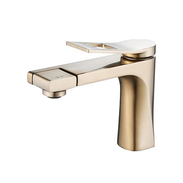 FURUISI Single Handle Single Hole Bathroom Faucet with Supply Lines and Spot Resistant in Gold