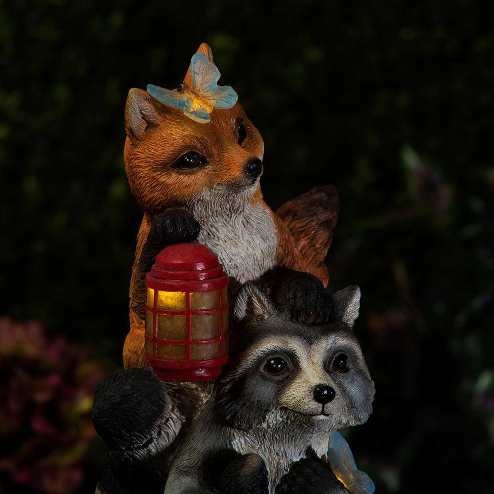 19" Multicolor Polyresin Solar Animal Friends Statue with LED Lights