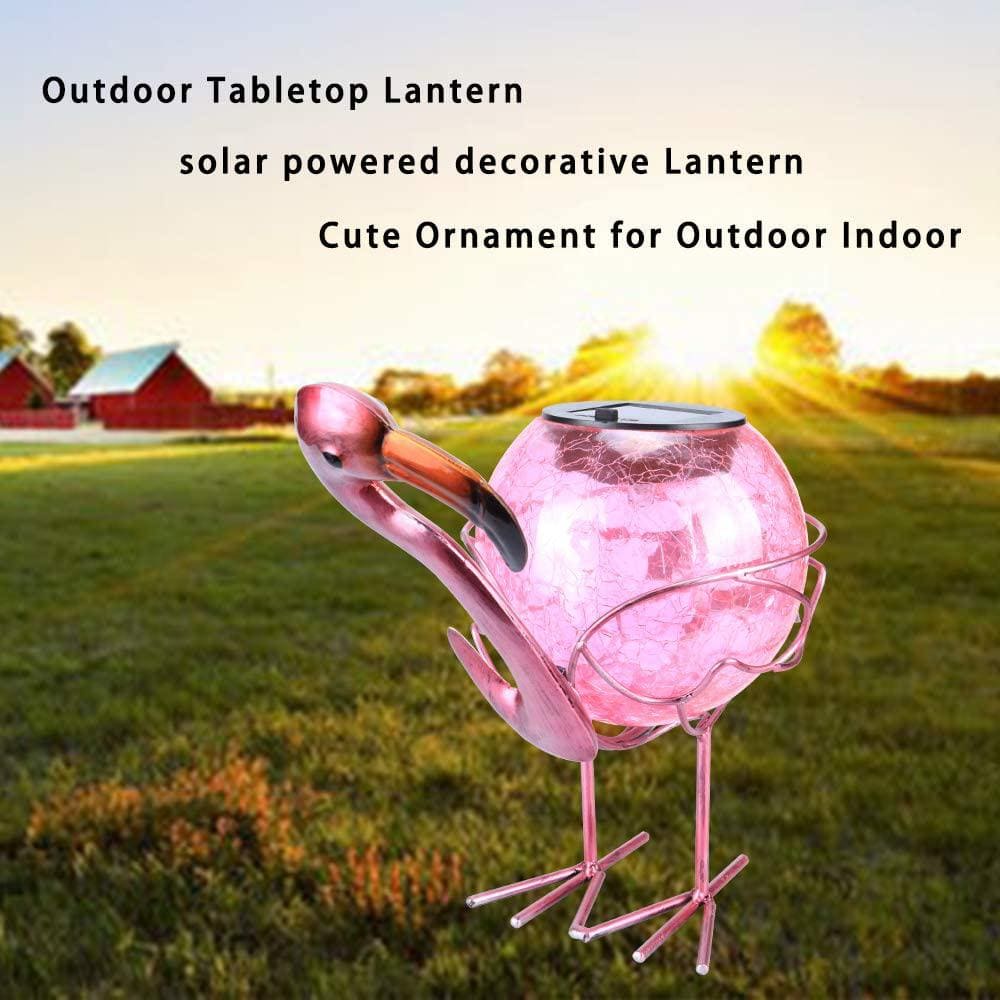 Pink Flamingo Crackle Glass Solar Tabletop Lantern