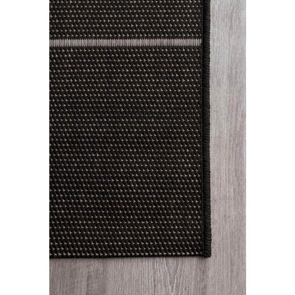 Alaina Black 4' x 6' Striped Synthetic Indoor/Outdoor Rug