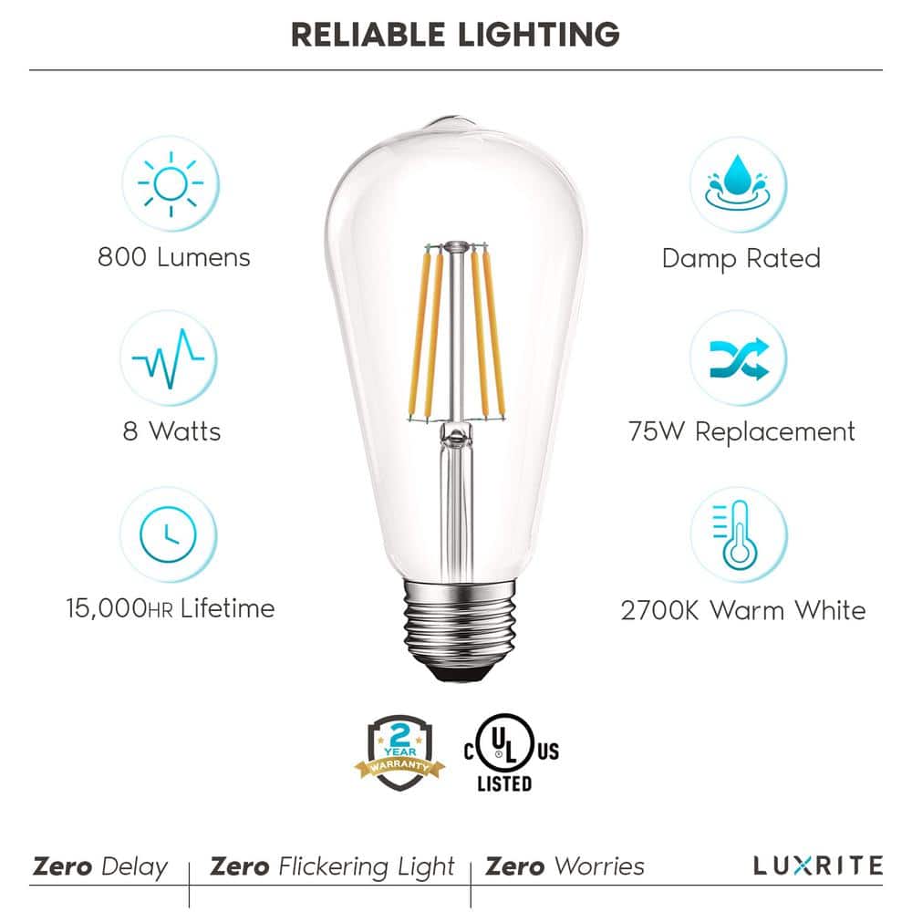 Soft White Dimmable LED Edison Bulbs with Clear Glass