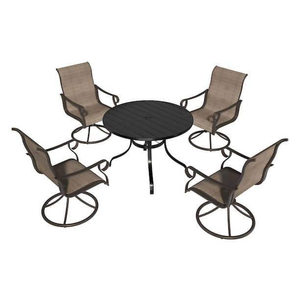 Outdoor 5 Piece Steel Patio Swivel Chair Dining Set(1 Round Table,4 Chairs)