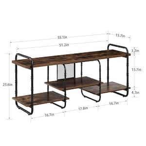 Industrial Television Stand for 55 in. TV Entertainment Center/Media Console Table with Open Storage Shelves, Brown