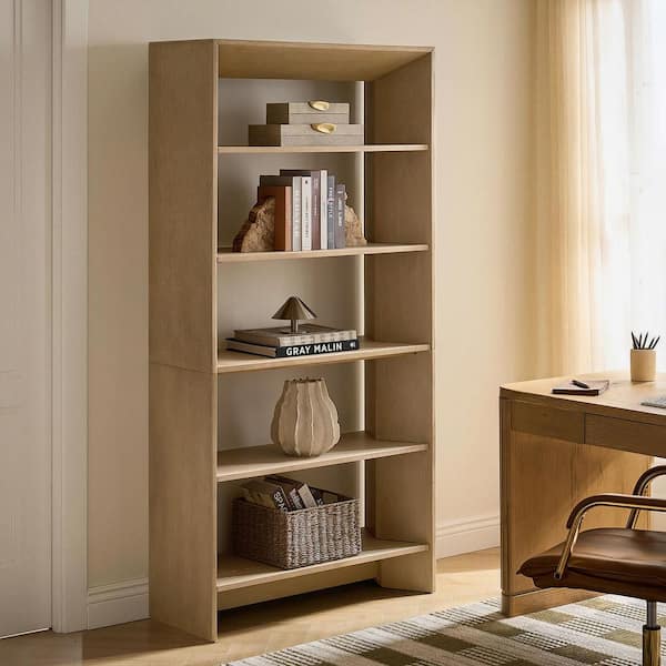 JAYDEN CREATION Tullia 76 in. Tall Natural Wood Bookcase with
