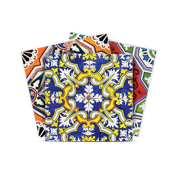 MI ALMA Blue, White and Yellow H70 8 in. x 8 in. Vinyl Peel and Stick Tile (24-Tiles, 10.67 sq. ft. / Pack)