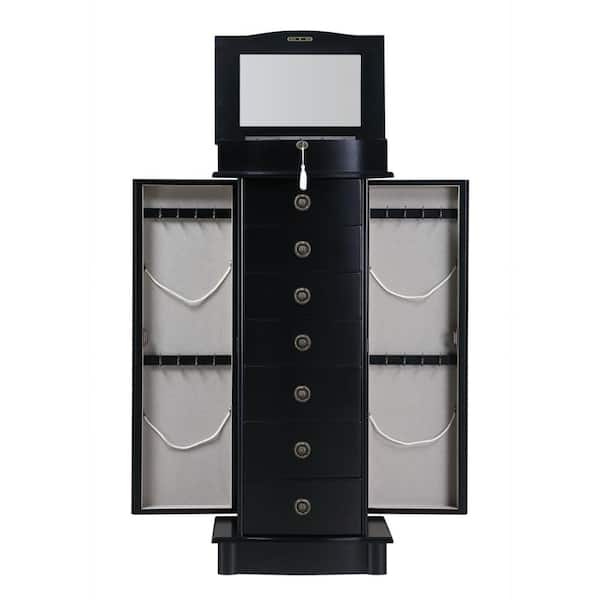 Unbranded Nora Black Wood Locking 15.5 in. W. Jewelry Armoire with 7-Drawers