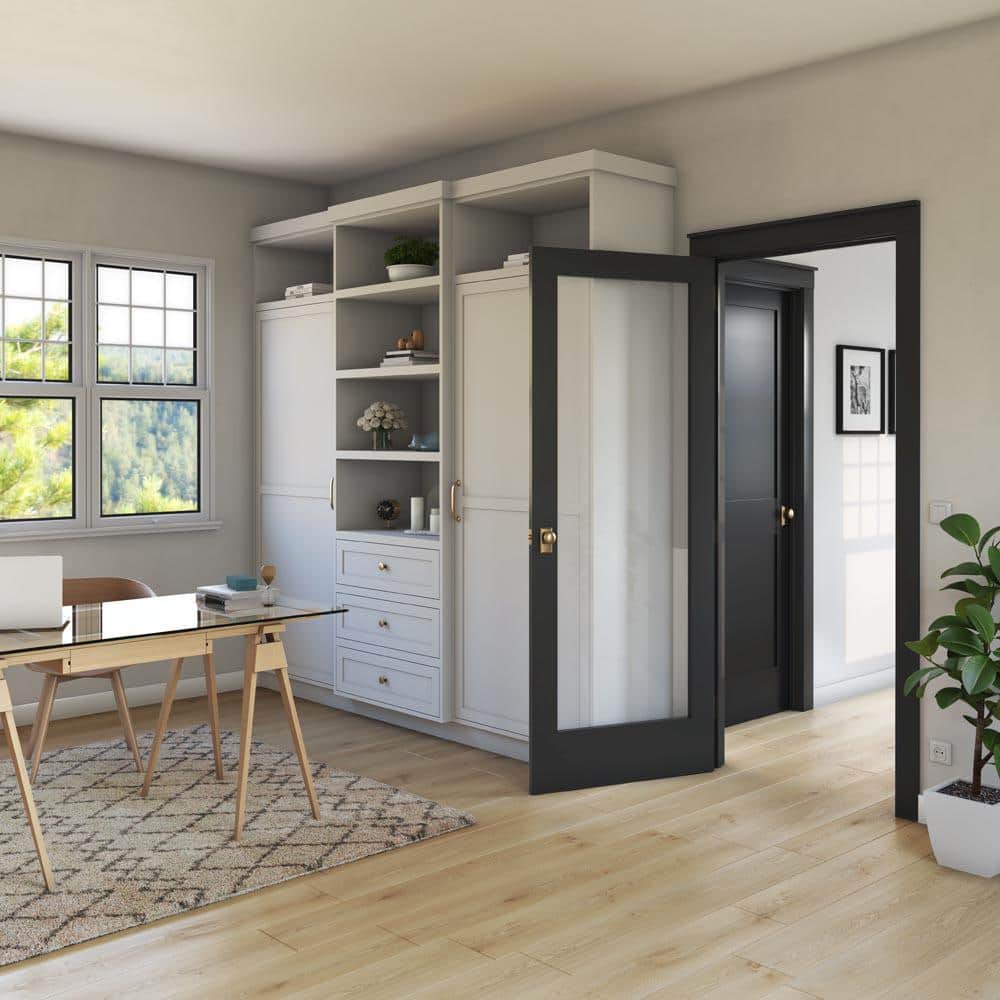 32" x 80" Black Solid Wood Clear Glass Interior Door