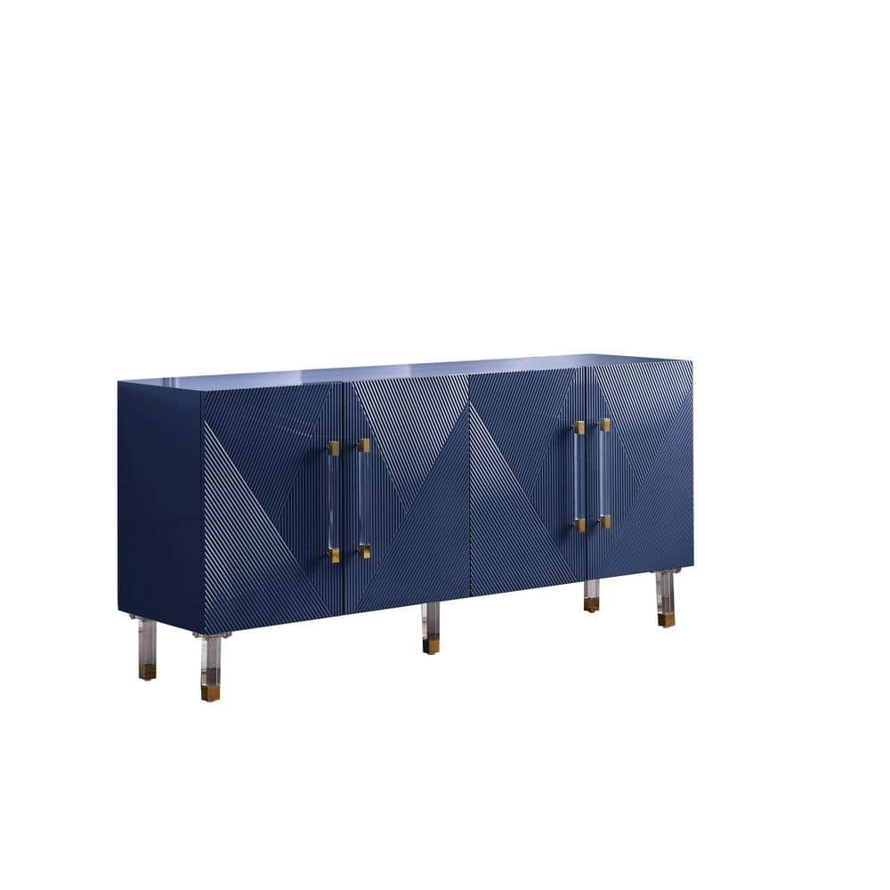 Fenella 65" Navy Lacquer Sideboard with Gold Accents and Acrylic Handles