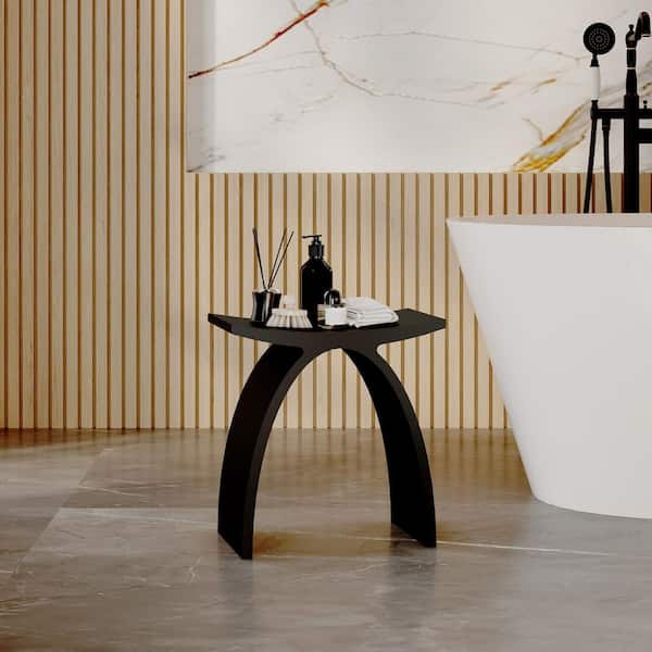16.5 in W Freestanding Curved Shower Seat, Solid Surface Stool in Matte Black