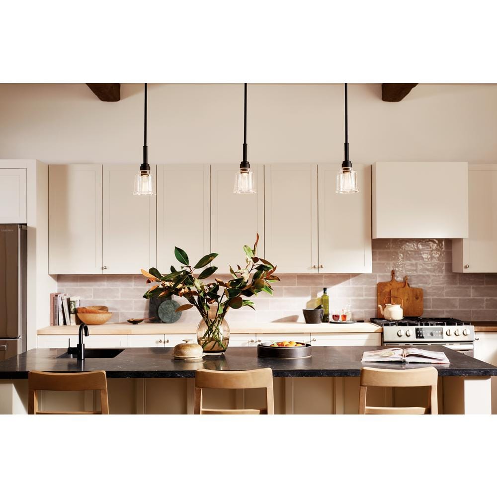 Aivian 5" Black and Clear Glass Mini Pendant Light