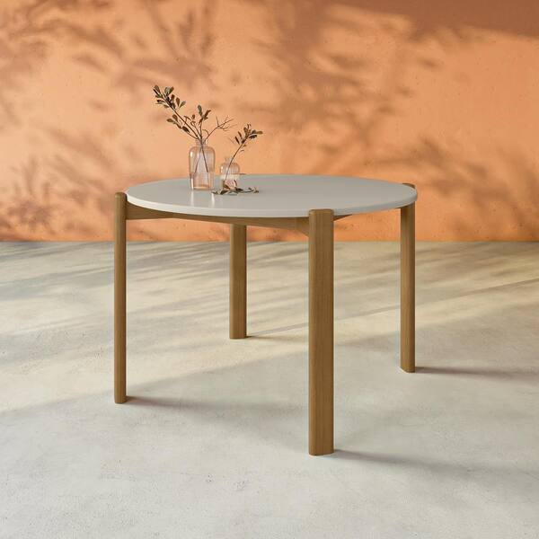 Manhattan Comfort Mid-Century Modern Gales Round 46.54 Dining Table with Solid Wood Legs in Greige Manhattan Comfort Mid-Century Modern Gales Round 46.54 Dining Table with Solid Wood Legs in Greige