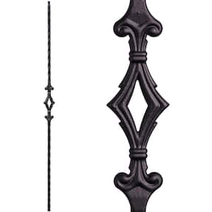 Tuscan Square Hammered 44 in. x 0.5625 in. Satin Black Single Diamond Solid Wrought Iron Baluster