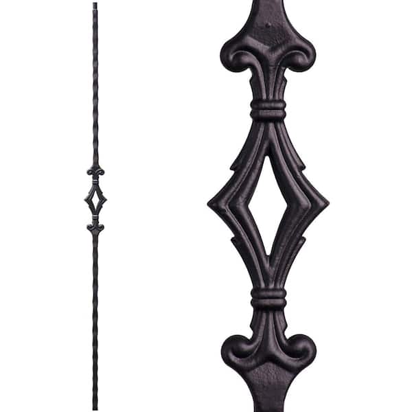 HOUSE OF FORGINGS Tuscan Square Hammered 44 in. x 0.5625 in. Satin Black Single Diamond Solid Wrought Iron Baluster
