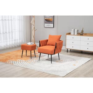 Orange Linen Accent Chair with Ottoman for Living Room Bedroom