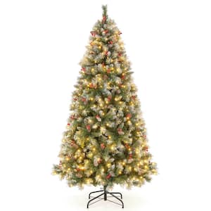 7.5 ft.Green Pre-lit Hinged Christmas Tree with PVC Branch Tips and Warm White LED Lights