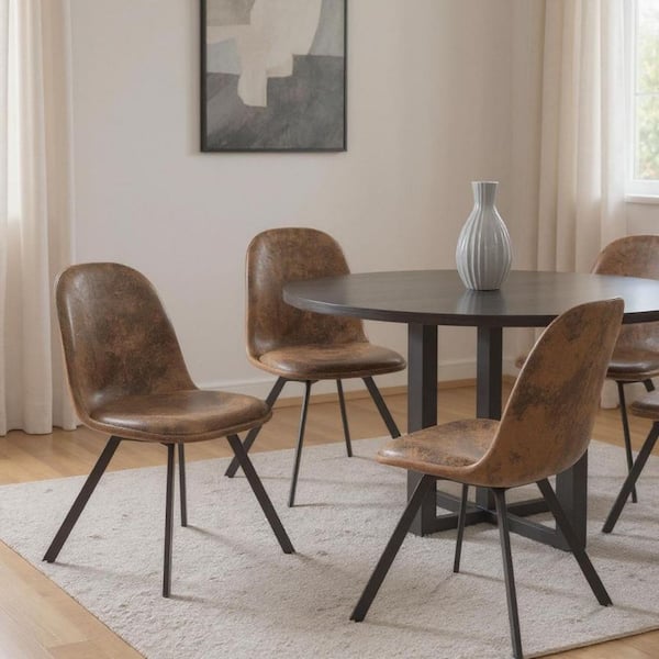 Brown, Black Metal Side Chair Set of 4