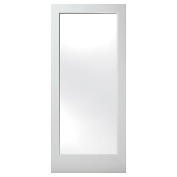 Builders Choice 28 in. x 80 in. Solid Core Full Lite Satin Etch Glass Square Sticking Primed Wood Interior Door Slab