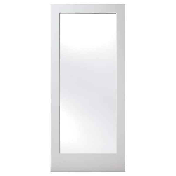 Builders Choice 30 in. x 80 in. Solid Core Full Lite Satin Etch Glass Square Sticking Primed Wood Interior Door Slab