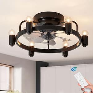 Blade Span 13.7 in. 20 in. 6-Light Small Modern Black Ceiling Fan Indoor Flush Mount Ceiling Fan with Light and Remote