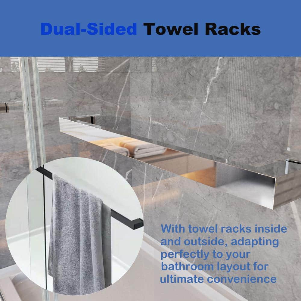 60" Chrome Frameless Sliding Bathtub Door with Clear Tempered Glass