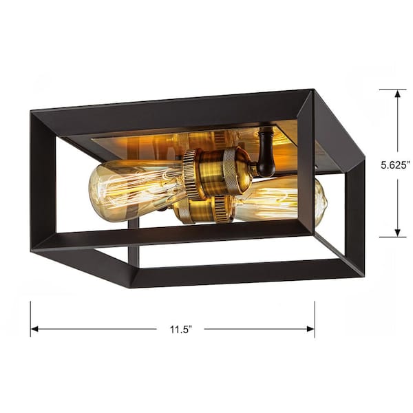 Home Decorators Collection Walden Forge 2 Light Black Frame Flush Mount Ceiling Light With Antique Brass Sockets Hd 1550 I The Home Depot