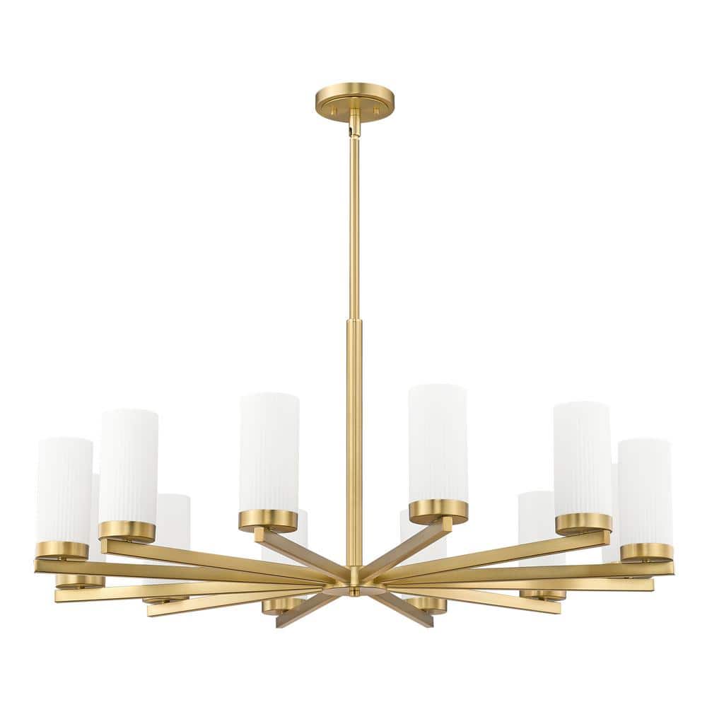 Modern Gold 12-Light Chandelier with Frosted Glass Shades