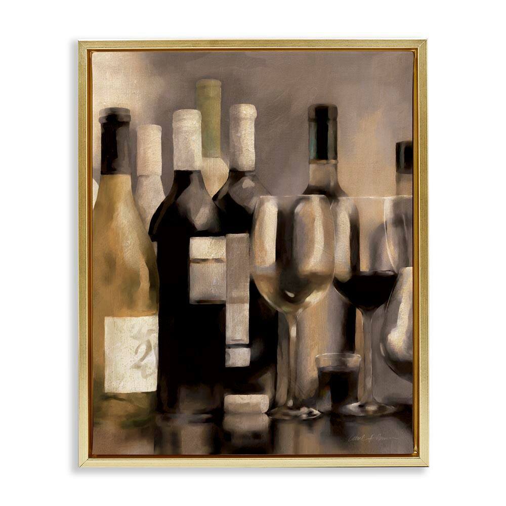 Wine Bottles on Bar by Carol Robinson Gold Floater Frame Food Graphic Art Print 21 in. x 17 in.