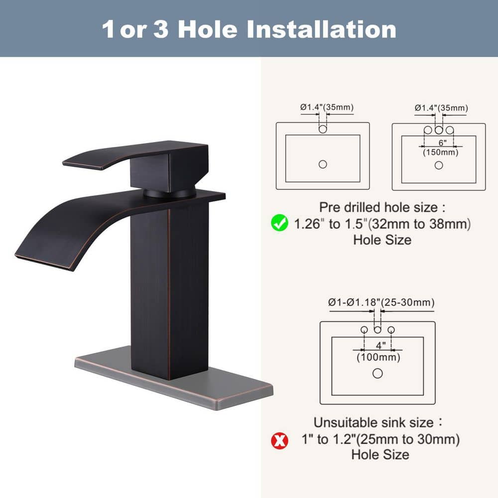 Oil Rubbed Bronze Waterfall Spout Single Handle Bathroom Faucet