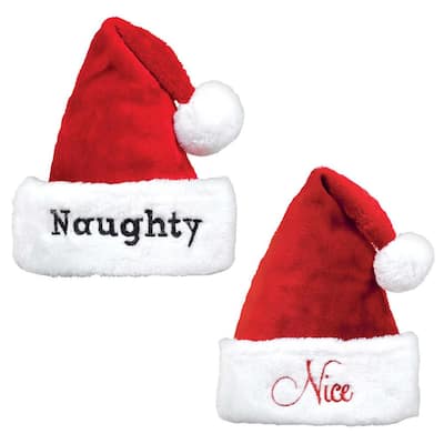 15 in. x 11 in. Naughty and Nice Christmas Hat Set (2-Count, 2-Pack)
