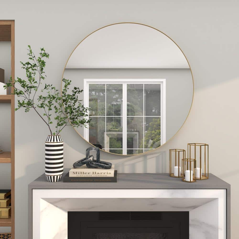 Chelsea Grove 42" Round Gold Wood Wall Mirror