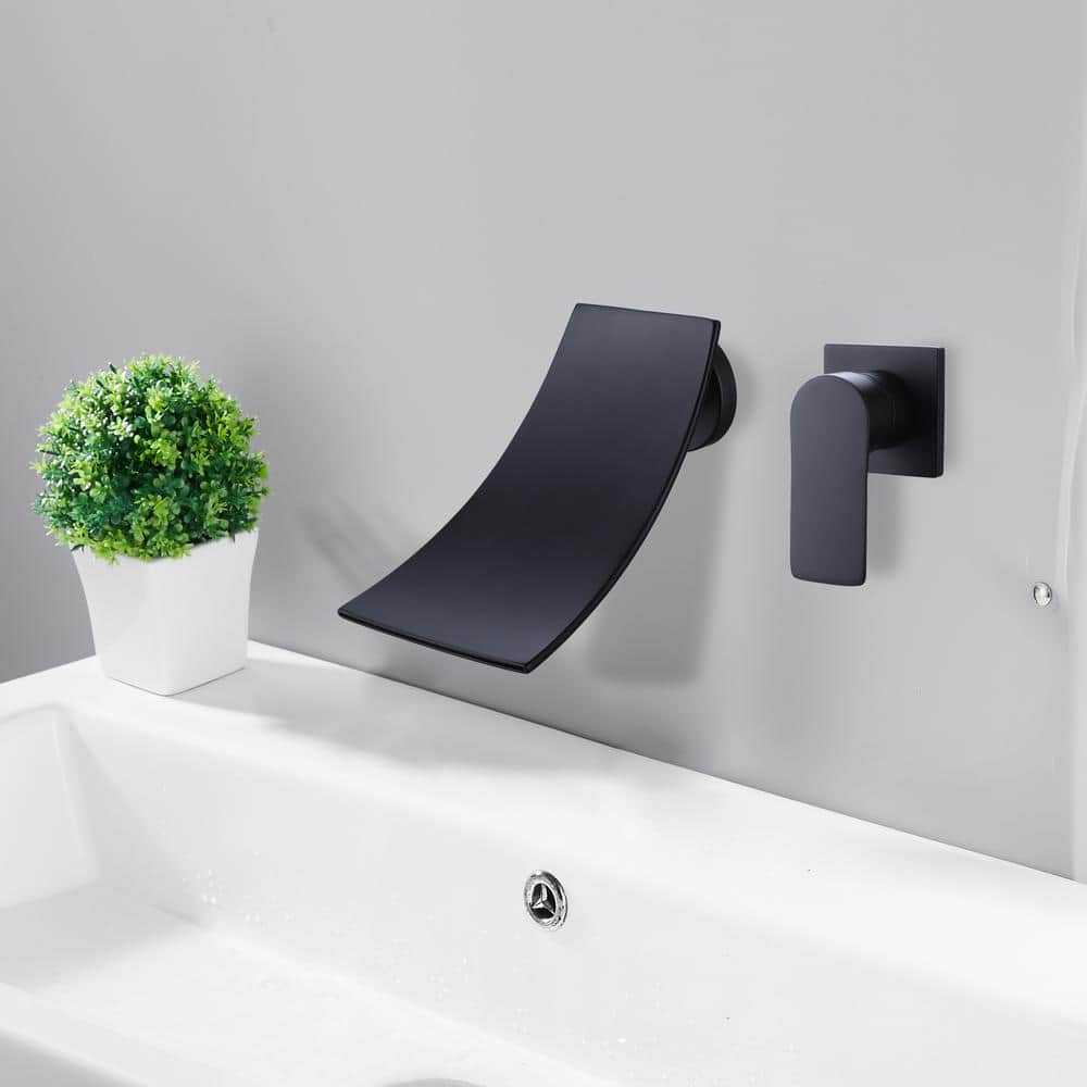Matte Black Wall-Mounted Waterfall Bathroom Faucet