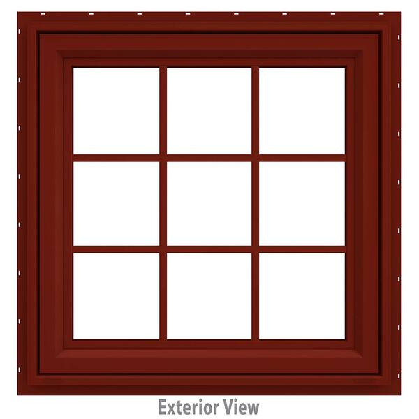 JELD-WEN 35.5 in. x 35.5 in. V-4500 Series Red Painted Vinyl Awning Window with Colonial Grids/Grilles