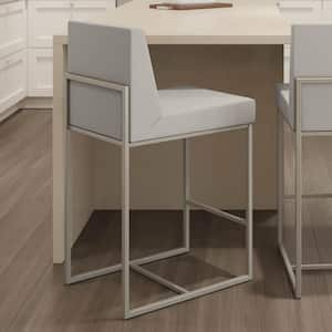 Derry 30 in. Light Grey Polyester/Matte Light Grey Metal Bar Stool