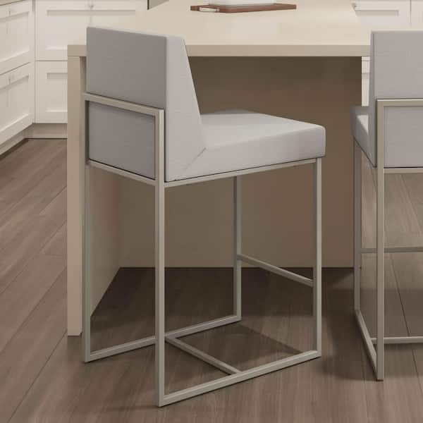 Amisco Derry 30 in. Light Grey Polyester/Matte Light Grey Metal Bar Stool